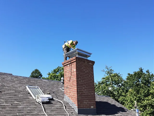 Rincon Chimney Sweep technician measuring a chimney cap in Rincon, GA
