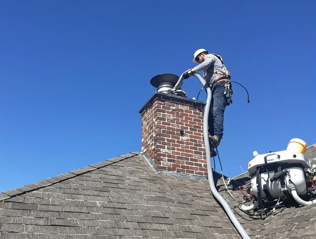 Dedicated Rincon Chimney Sweep team member cleaning a chimney in Rincon, GA