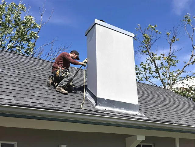 Rincon Chimney Sweep team member finishing chimney construction in Rincon, GA