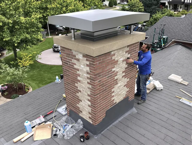 Rincon Chimney Sweep team working on a custom chimney remodel in Rincon, GA
