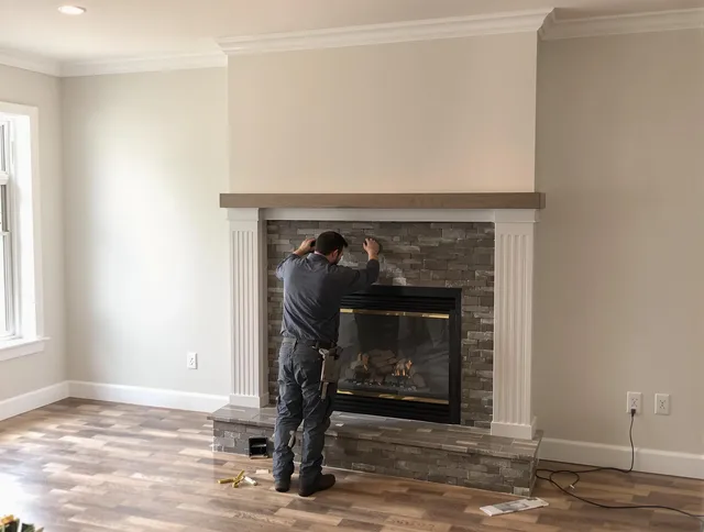 Rincon Chimney Sweep finishing a custom fireplace install in Rincon, GA